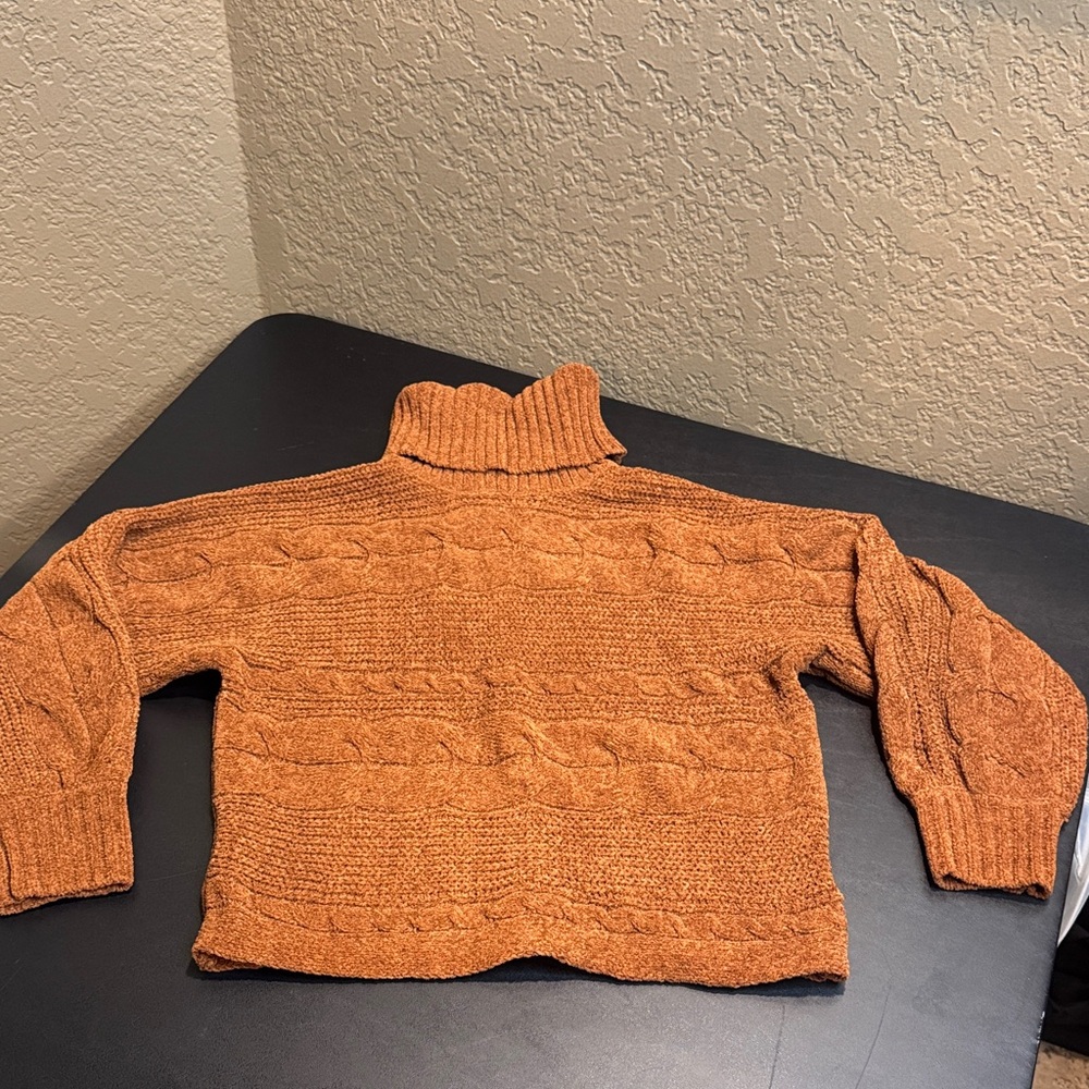 Cozy Cable Knit Turtleneck Sweater - Orange